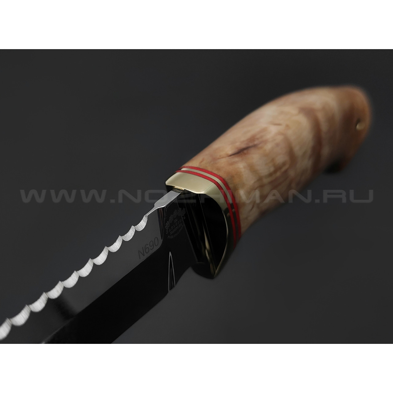 Нож "Рыбак" сталь N690, рукоять карельская берёза (Товарищество Завьялова)