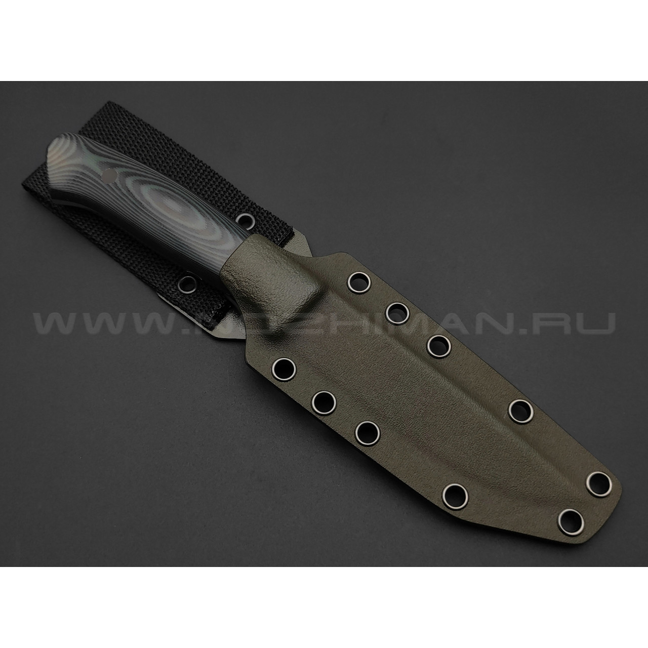 Апус нож Fishman сталь N690, рукоять G10 black & green, ножны kydex khaki