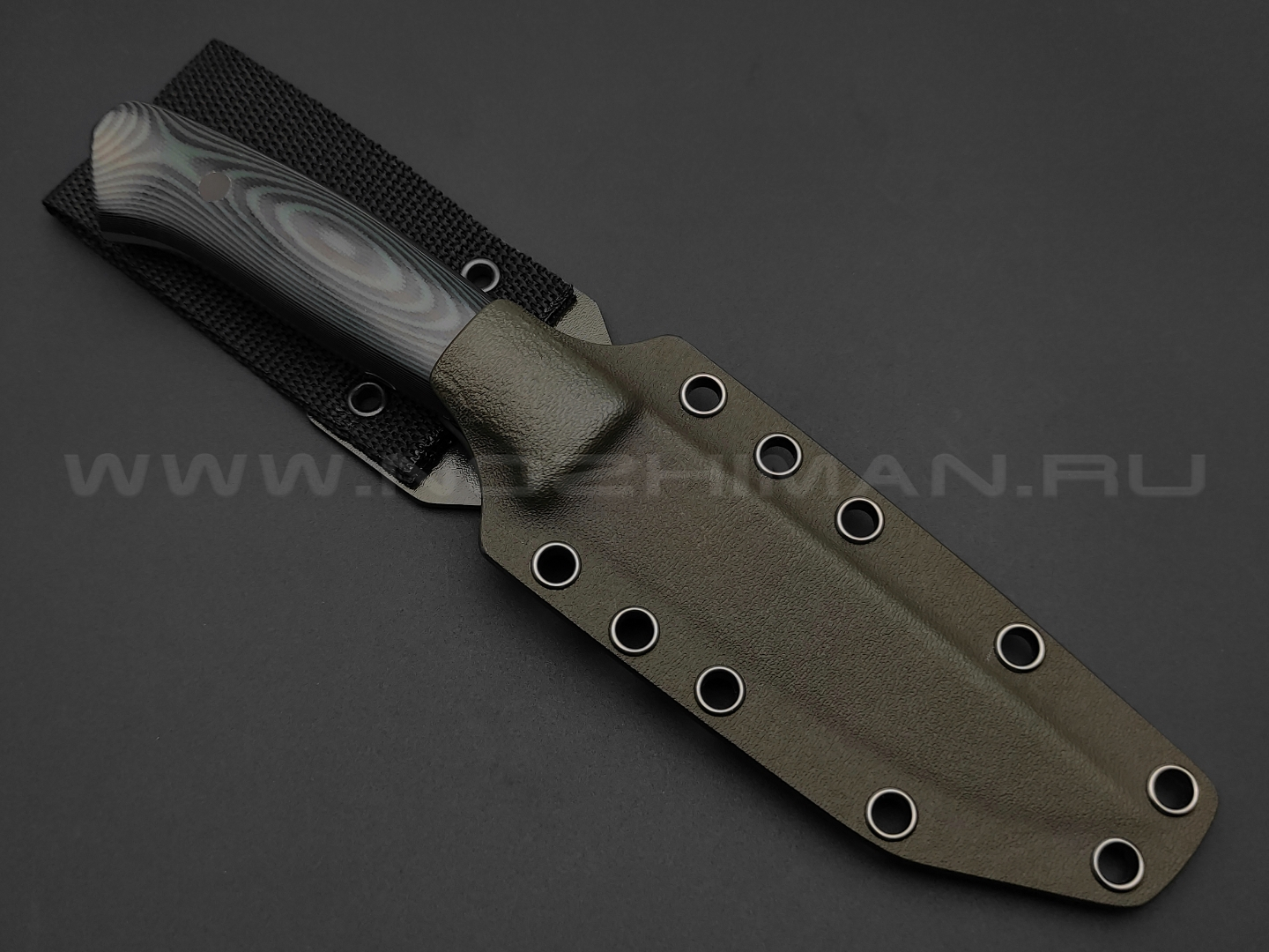 Apus Knives нож Fishman сталь N690, рукоять G10 black & green, ножны kydex khaki
