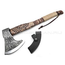 Секира Родослава топор большой резной "Викинг" сталь 65Г, топорище Берёза