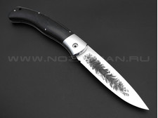 Нож складной "Якутский-СКЛГ" сталь Х12МФ, кованый дол, рукоять черный граб (Стальные Бивни)