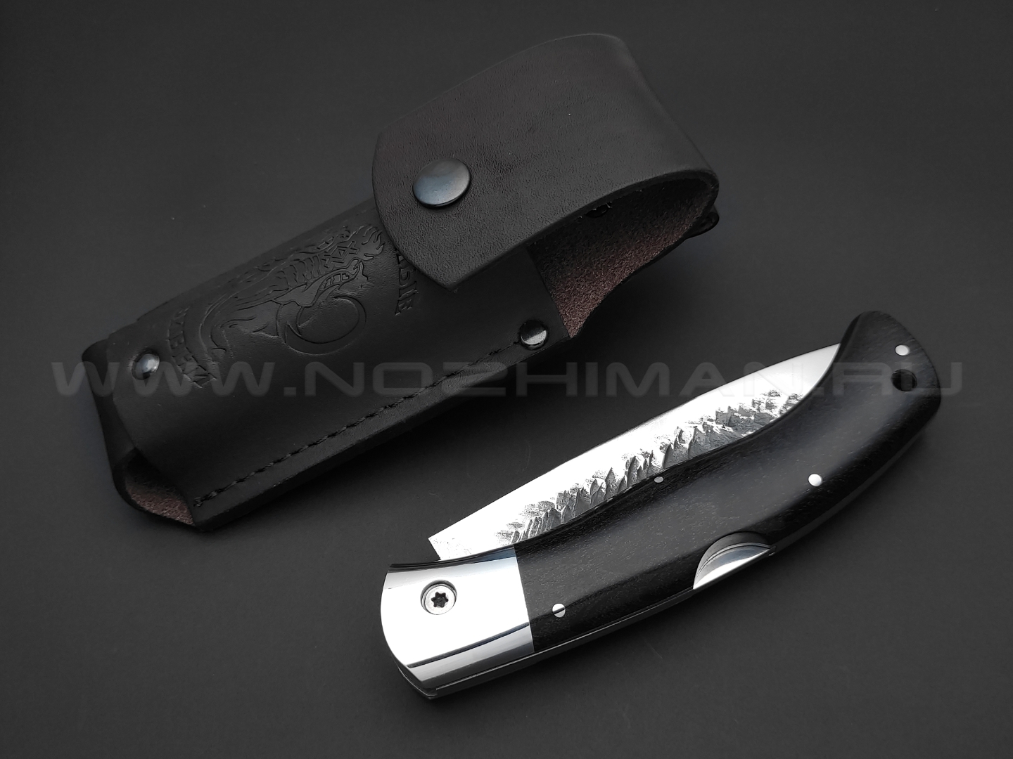 Нож складной "Якутский-СКЛГ" сталь Х12МФ, рукоять черный граб (Стальные Бивни)