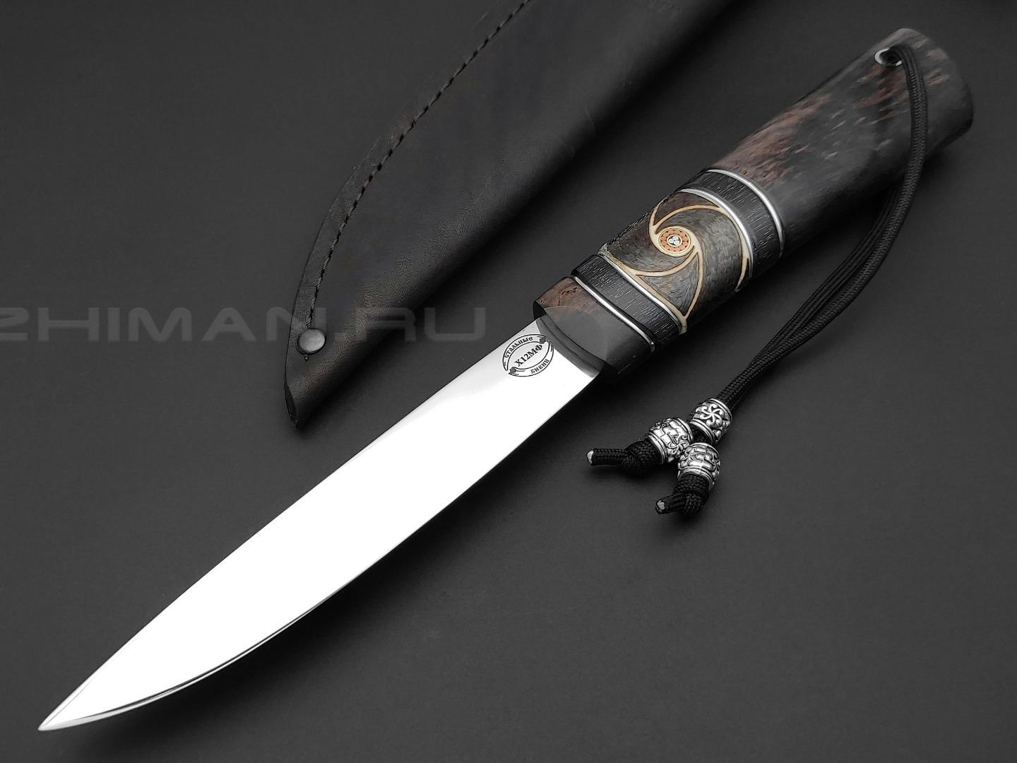 Нож "Якутский-АВ1" сталь Х12МФ, рукоять карельская береза, рог лося, граб (Стальные Бивни)