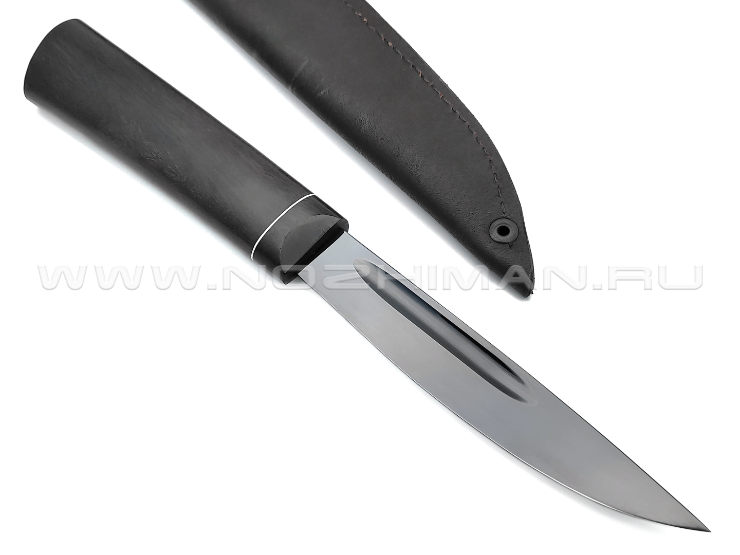 Нож "Якутский-СФ65Г" сталь 65Г воронение, рукоять черный граб (Стальные Бивни)
