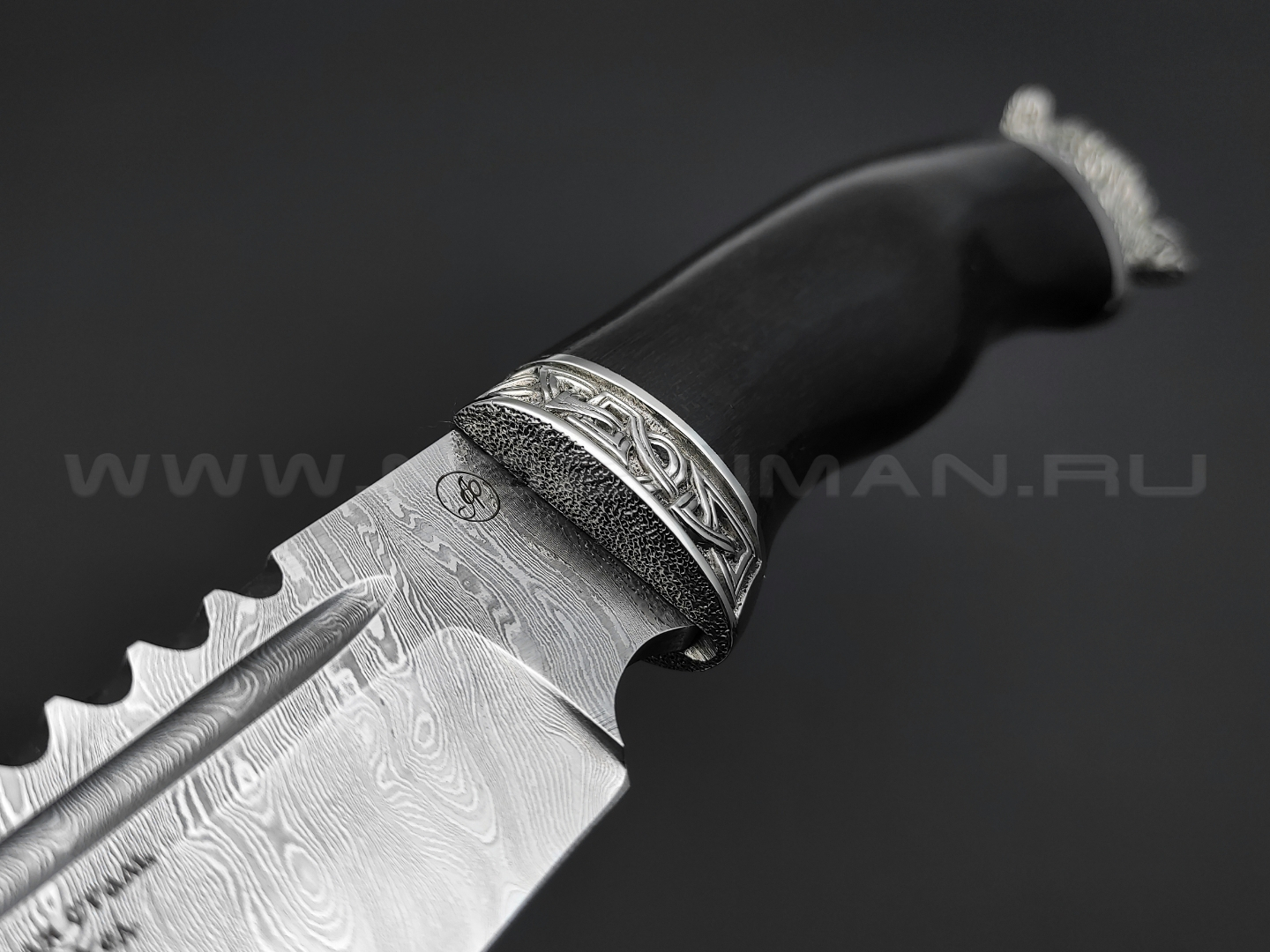 Нож "Волк" дамасская сталь, рукоять дерево граб, мельхиор (Фурсач А. А.)