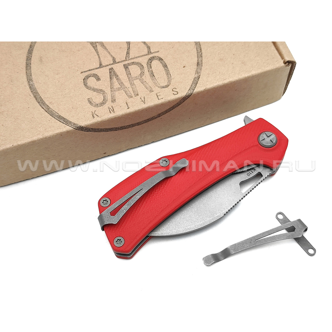Saro нож Скорпион EVO Wharncliffe сталь K110, рукоять G10 red
