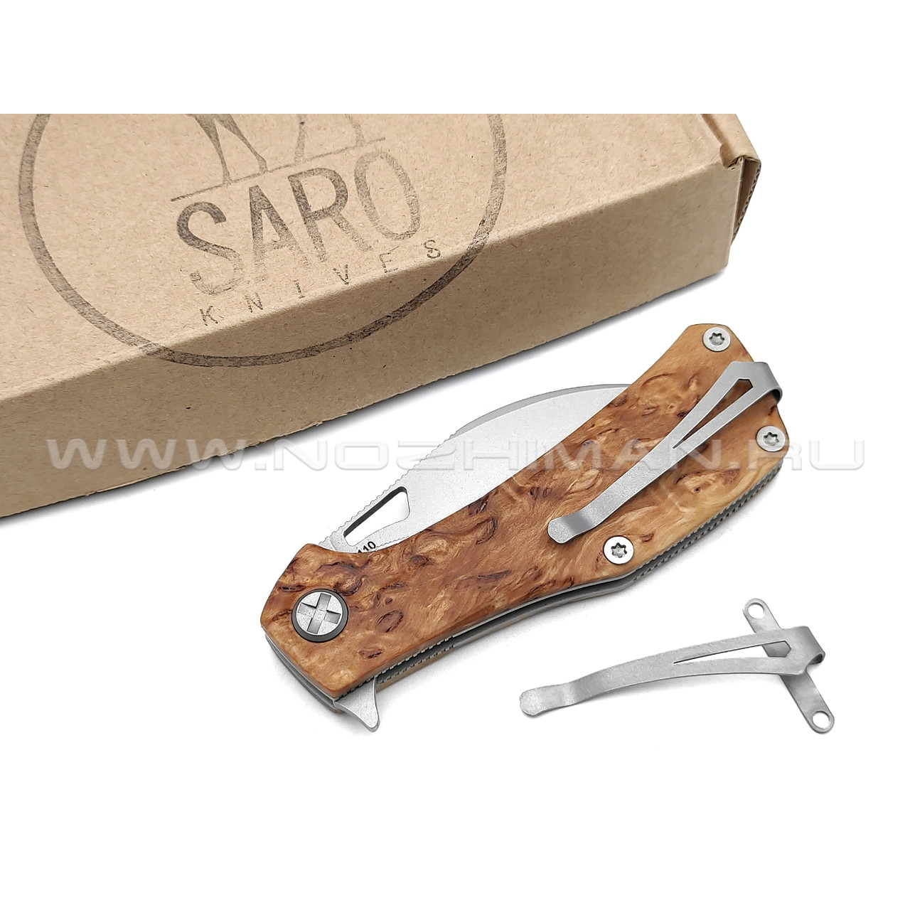 Saro нож Скорпион EVO Wharncliffe сталь K110, рукоять карельская береза