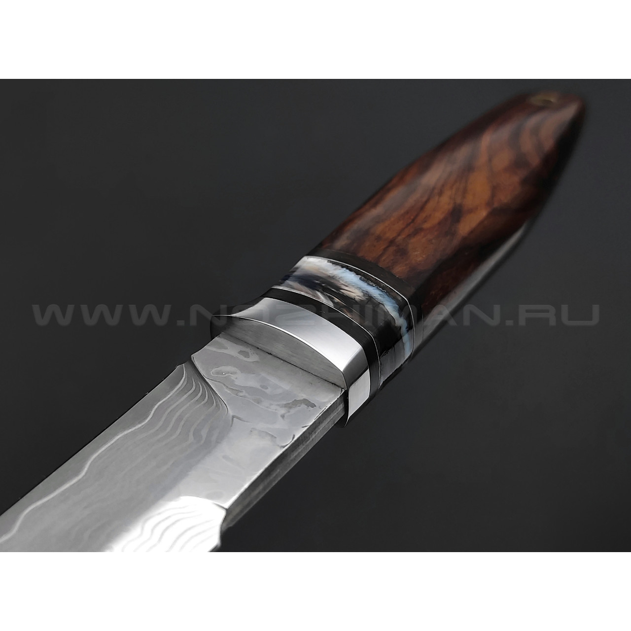 Нож "НЛВ72" ламинат M390, рукоять дерево айронвуд, зуб мамонта (Кузница Васильева)