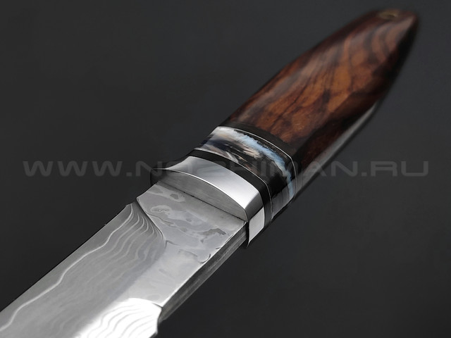 Нож "НЛВ72" ламинат M390, рукоять дерево айронвуд, зуб мамонта (Кузница Васильева)