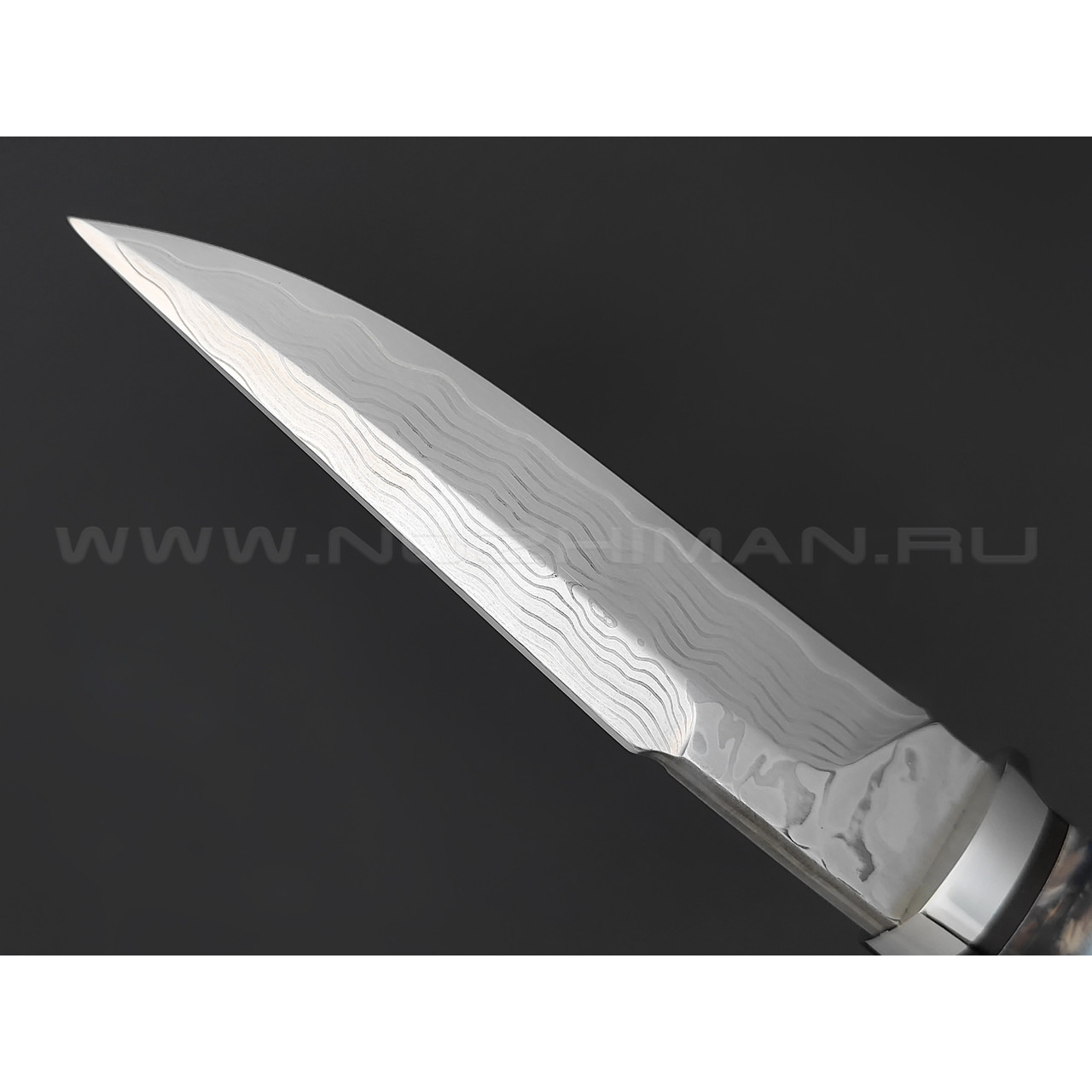 Нож "НЛВ72" ламинат M390, рукоять дерево айронвуд, зуб мамонта (Кузница Васильева)