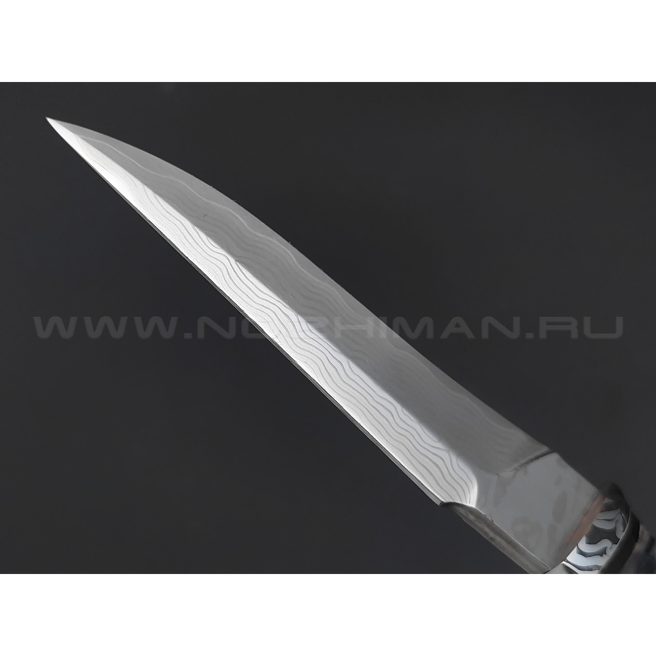 Нож "НЛВ73" ламинат M390, рукоять дерево палисандр, зуб мамонта, мокумэ-ганэ (Кузница Васильева)