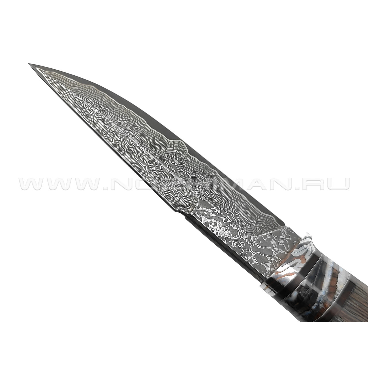 Нож "НЛВ78" ламинат S390, рукоять дерево морёный дуб, зуб мамонта (Кузница Васильева)