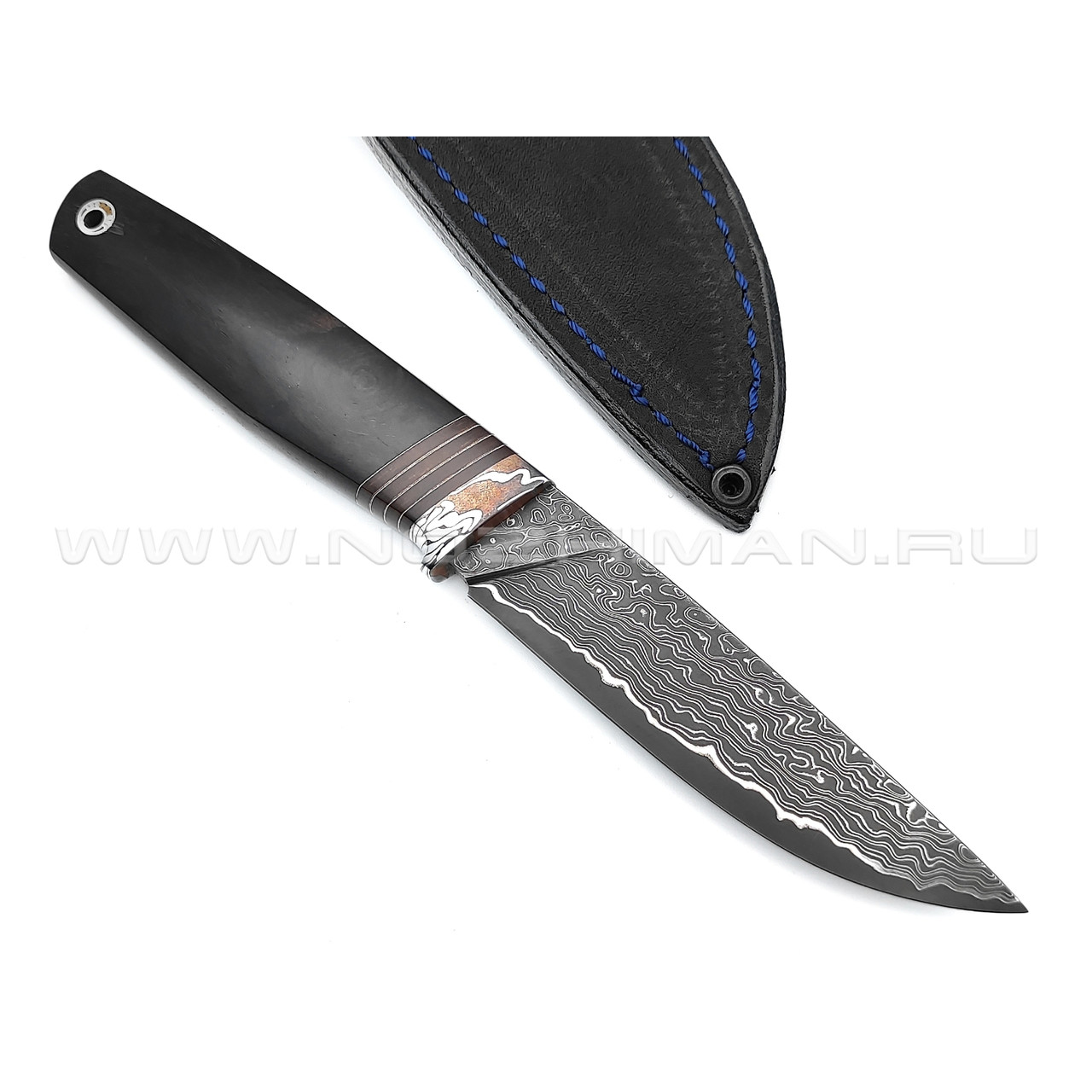 Нож "НЛВ77" ламинат S390, рукоять дерево гренадил, мокумэ-ганэ (Кузница Васильева)