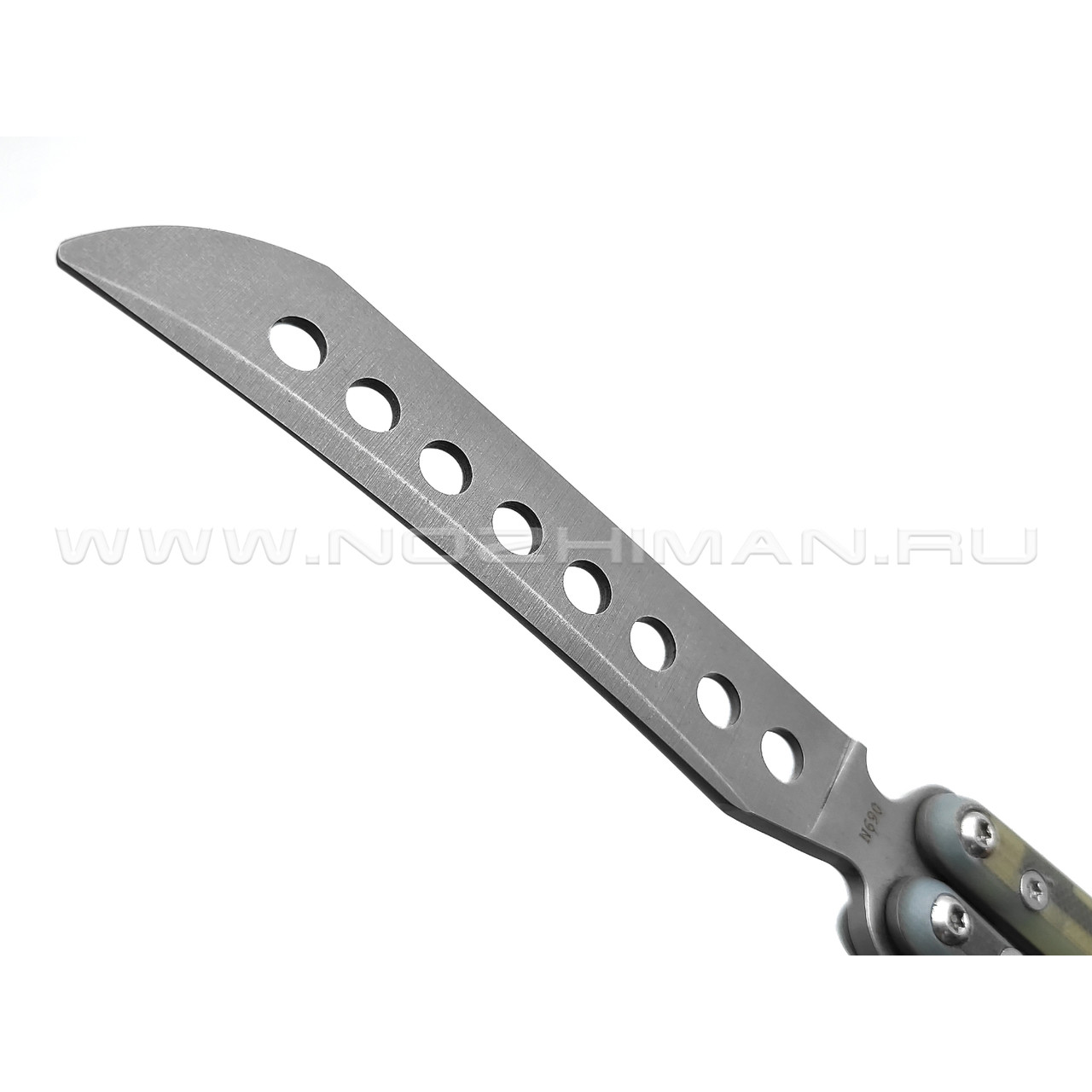 Atroposknife тренировочный балисонг Demon сталь N690, рукоять G10 camo, титан
