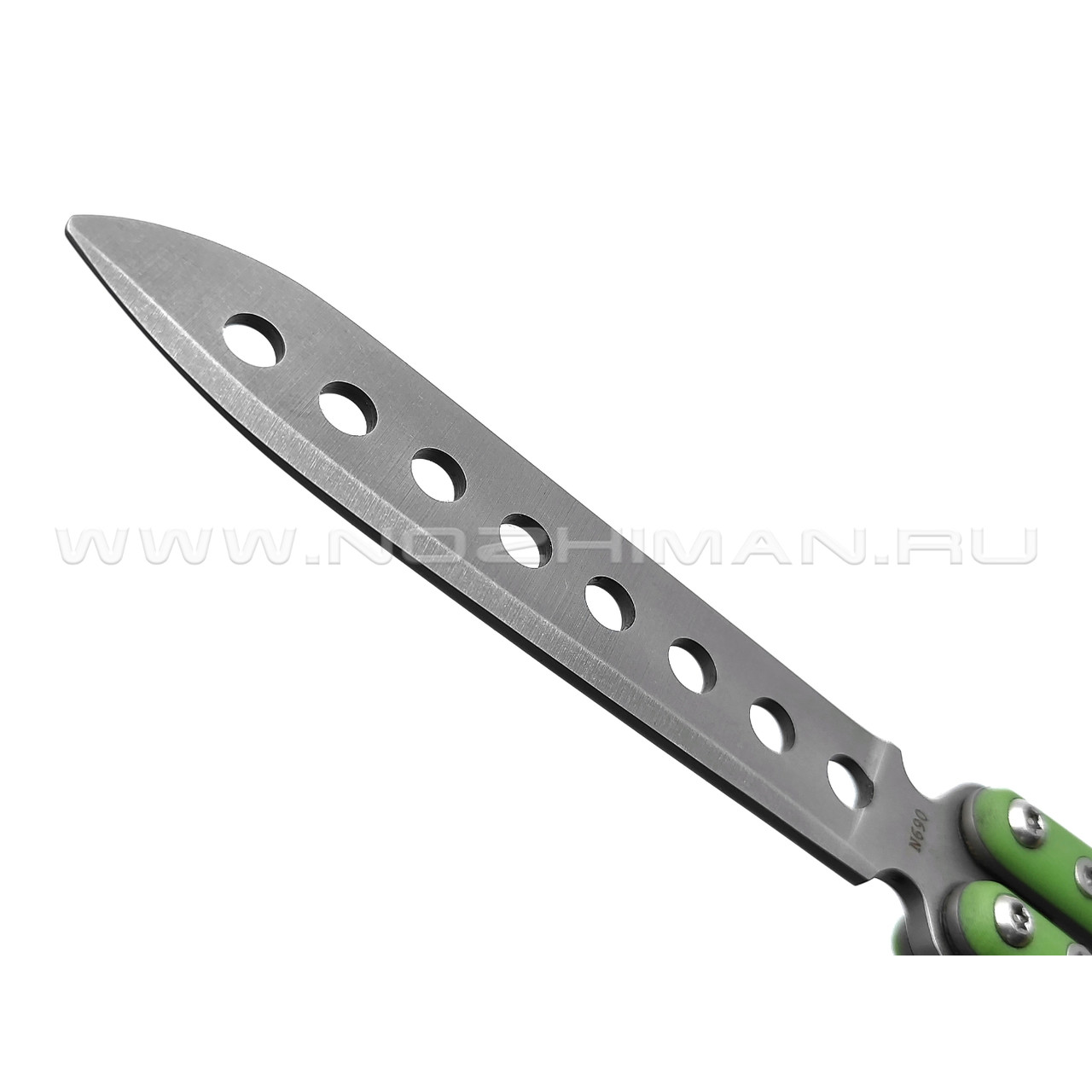 Atroposknife тренировочный балисонг Kirat сталь N690, рукоять G10 green, титан