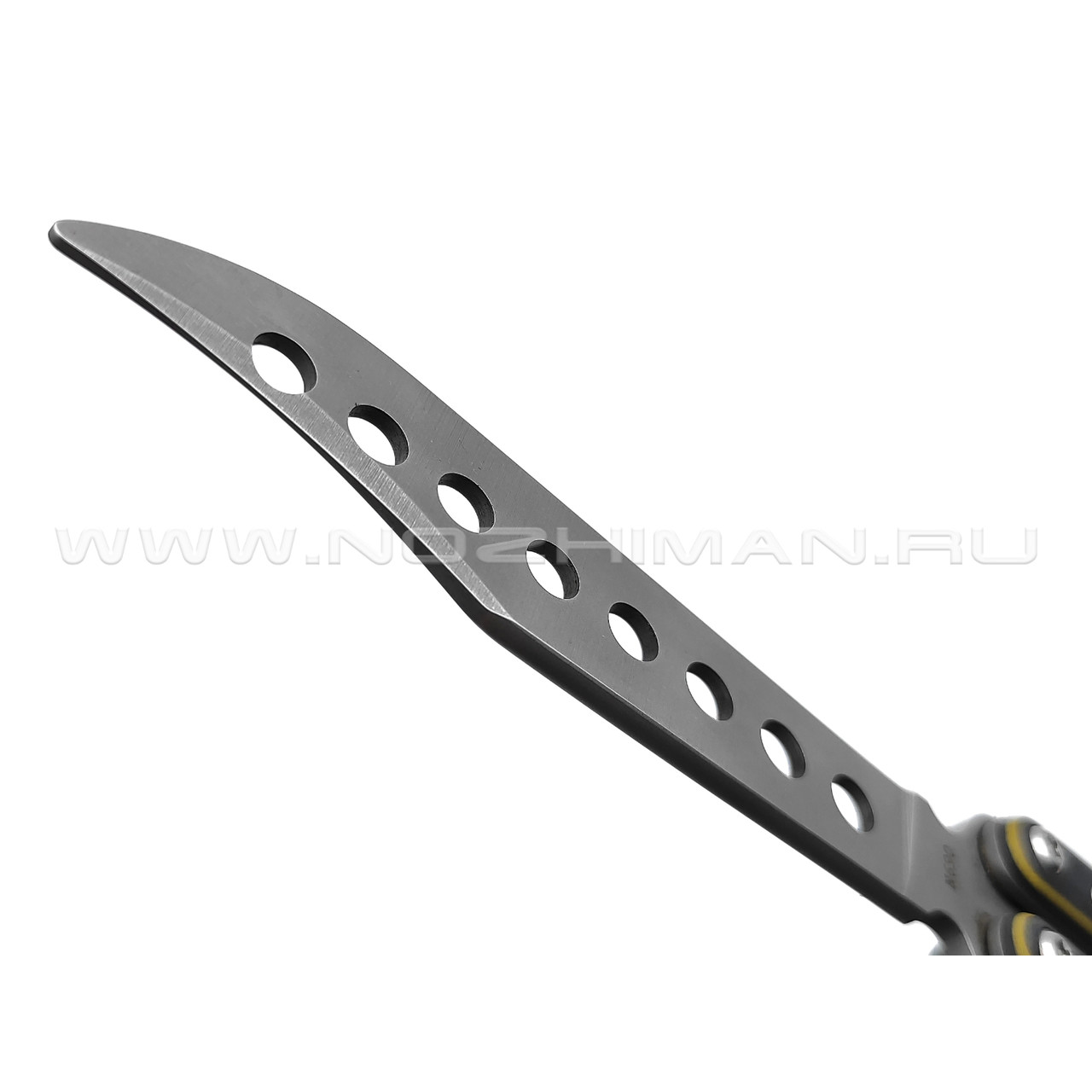 Atroposknife тренировочный балисонг Kratos сталь N690, рукоять G10 black & yellow, титан