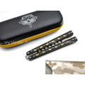 Atroposknife тренировочный балисонг Kratos сталь N690, рукоять G10 black & yellow, титан Atroposknife тренировочный балисонг Kratos сталь N690, рукоять G10 black & yellow, титан