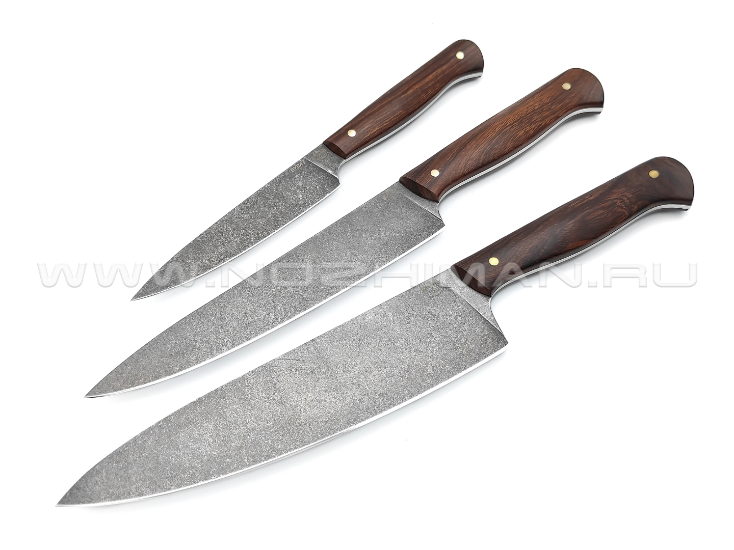 Набор из 3 кухонных ножей, булатная сталь, рукоять Ironwood (Товарищество Завьялова)