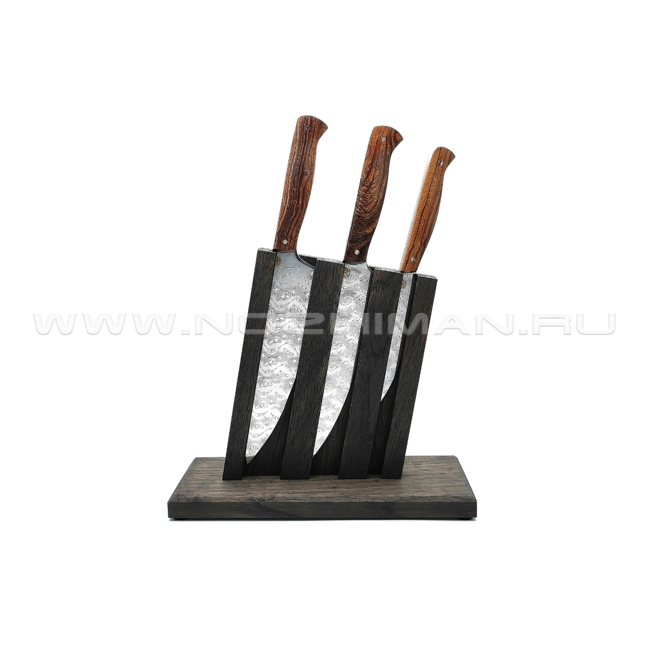 Набор из 3 кухонных ножей, нержавеющая дамасская сталь, рукоять Ironwood (Товарищество Завьялова)