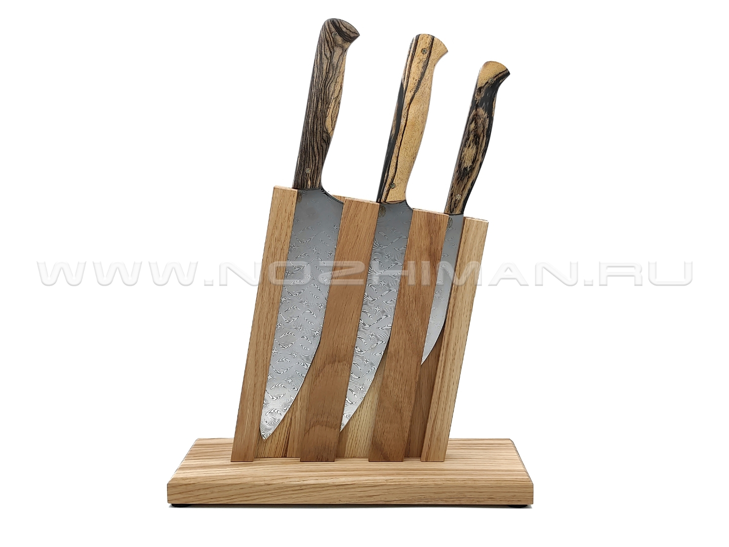 Набор из 3 кухонных ножей, нержавеющая дамасская сталь, рукоять Лунный Эбен (Товарищество Завьялова)