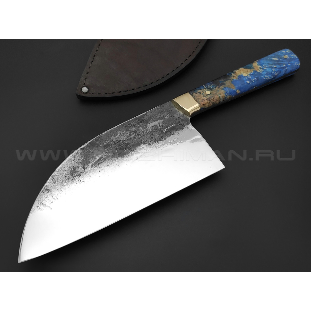 Нож "Сербский Шеф" сталь K340, рукоять карельская берёза, латунь (Товарищество Завьялова)