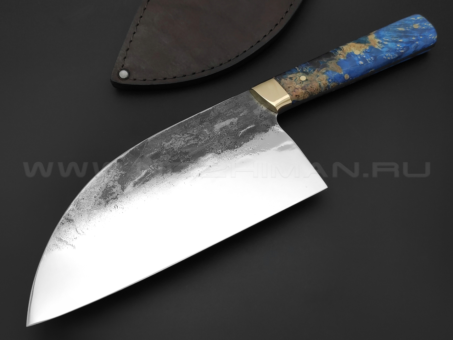 Нож "Сербский Шеф" сталь K340, рукоять карельская берёза, латунь (Товарищество Завьялова)