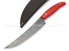 Филейный нож №2, булатная сталь, рукоять G10 red & orange (Товарищество Завьялова)