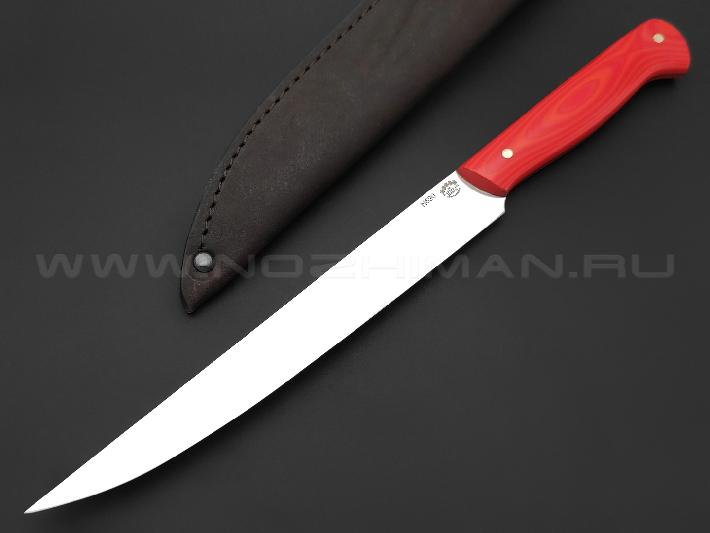 Филейный нож №1, сталь N690, рукоять G10 red & orange (Товарищество Завьялова)