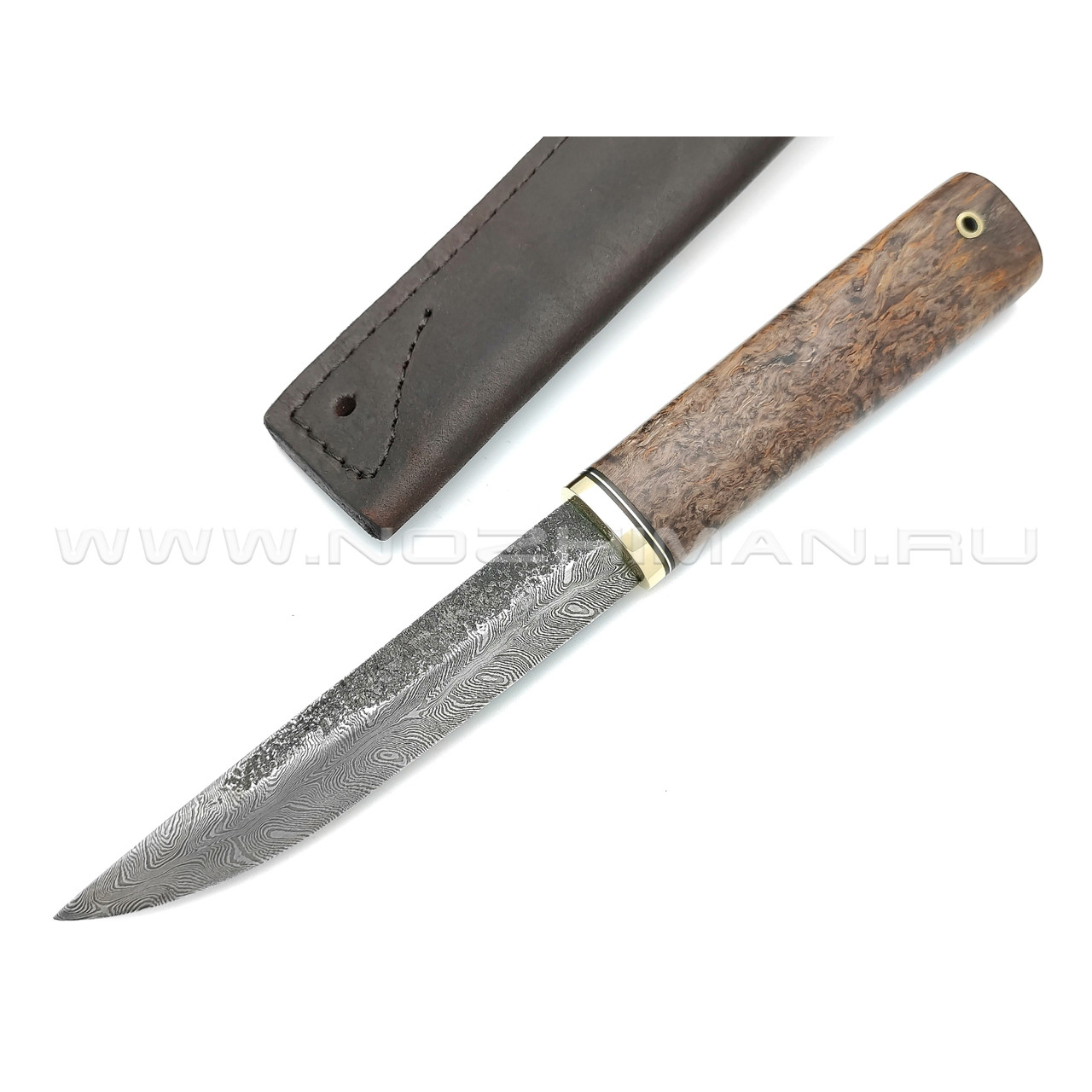 Нож "Якут" дамасская сталь, рукоять карельская береза тёмная (Тов. Завьялова)