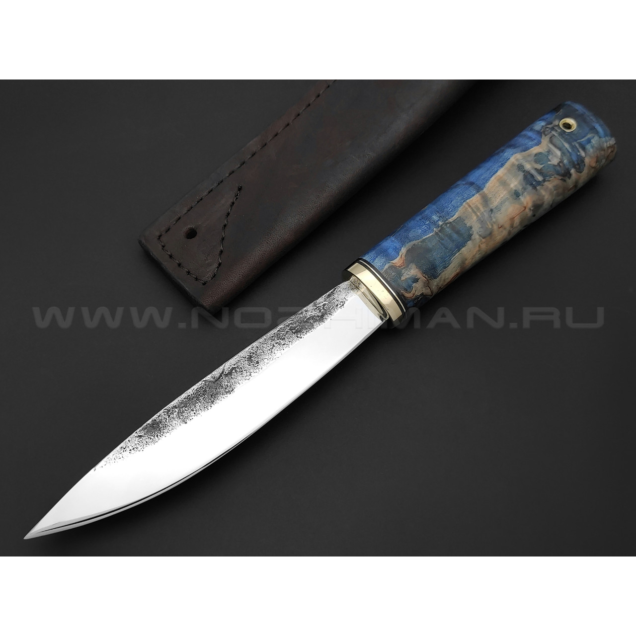 Товарищество Завьялова кованый нож Якут-БШ сталь K340, рукоять Стабилизированное дерево синее, латунь, G10 black