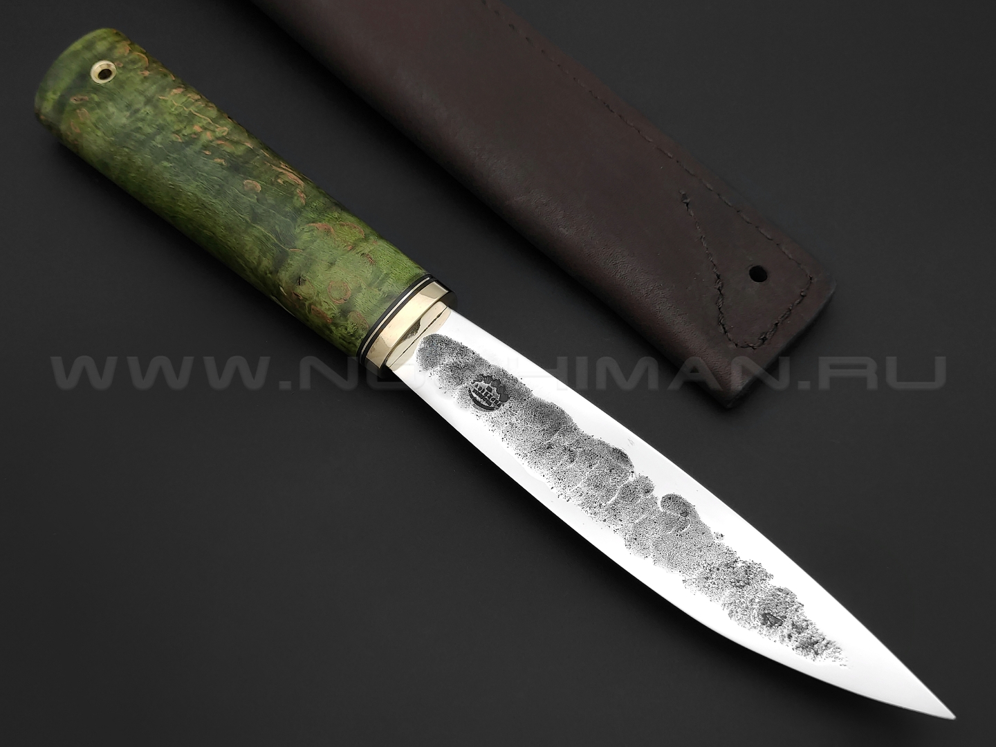 Нож "Якутский" сталь K340, рукоять карельская береза зелёная (Тов. Завьялова)