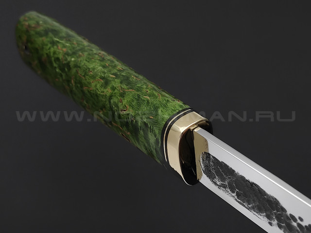 Товарищество Завьялова нож Якут шейный правша, сталь K340, рукоять Стабилизированное дерево зеленое, латунь