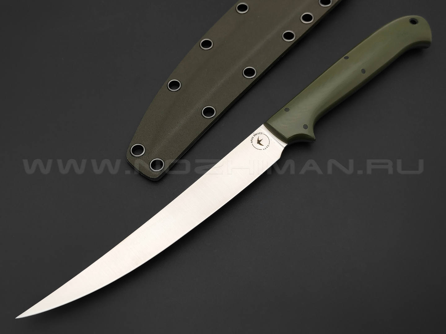 Apus Knives филейный нож, сталь N690, рукоять G10 OD green