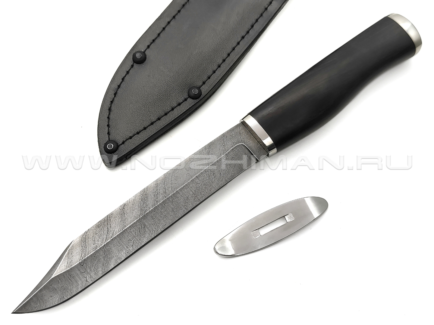 Нож разведчика НР-40 разборный, дамасская сталь, рукоять дерево граб, мельхиор (Титов & Солдатова)
