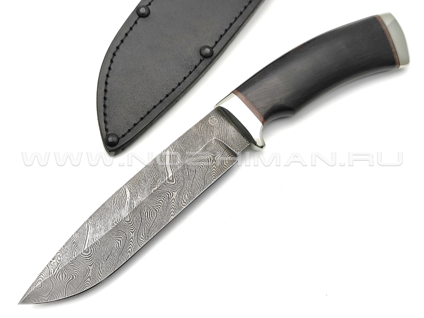Нож "Кубанец" дамасская сталь, рукоять черный граб, мельхиор (Титов & Солдатова)