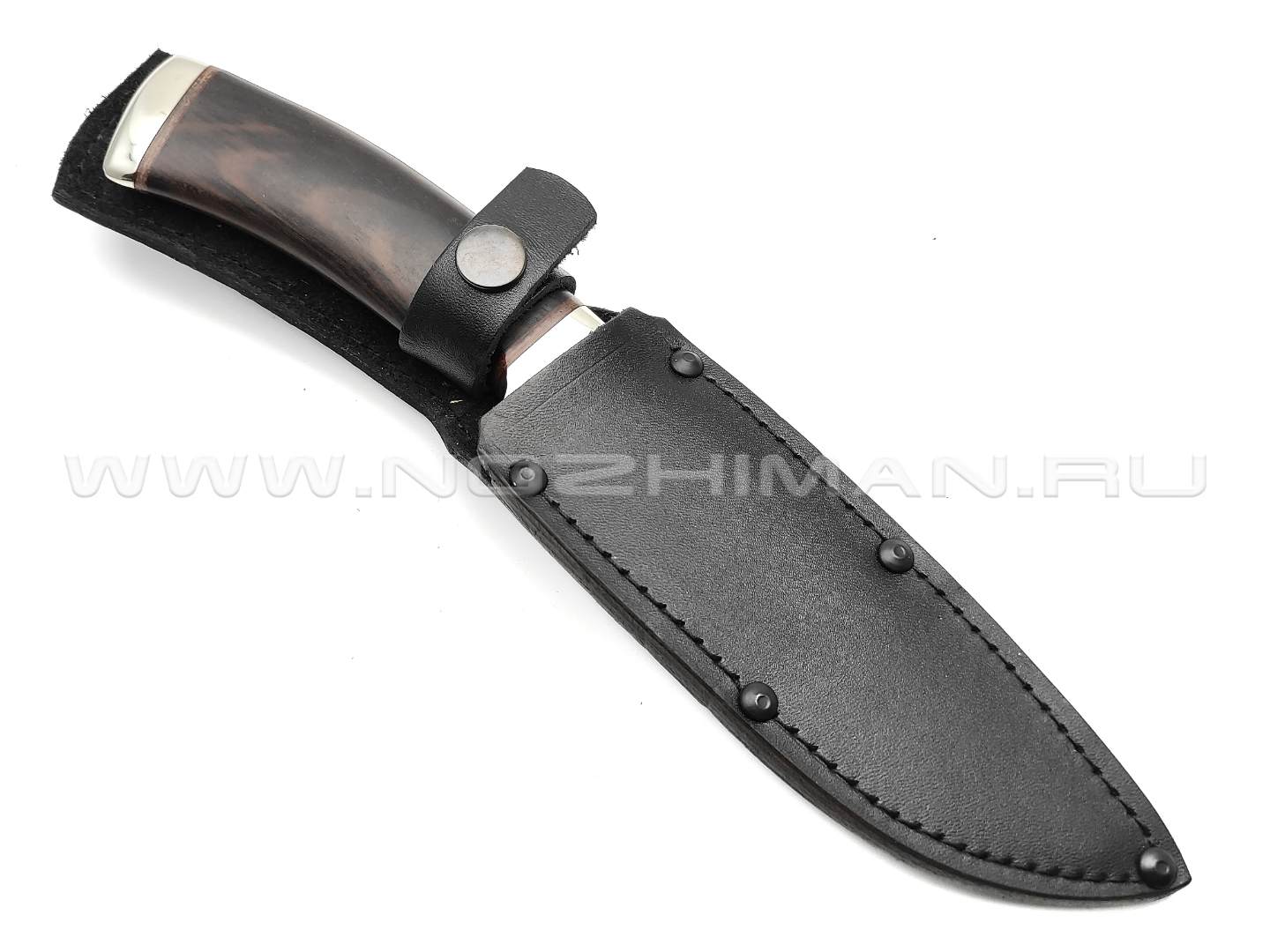 Нож "Кубанец" дамасская сталь, рукоять черный граб, мельхиор (Титов & Солдатова)