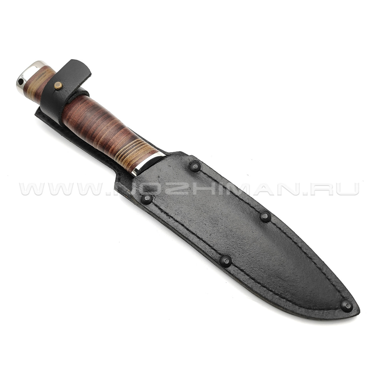 Нож "Казак-1" литой булат Люся, рукоять наборная кожа, мельхиор (Титов & Солдатова)
