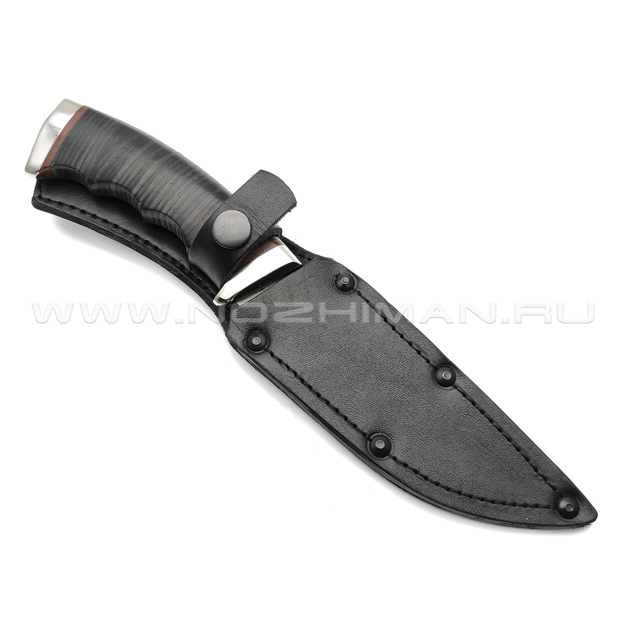 Нож "Кобра-3" литой булат Люся, рукоять наборная кожа, мельхиор (Титов & Солдатова)