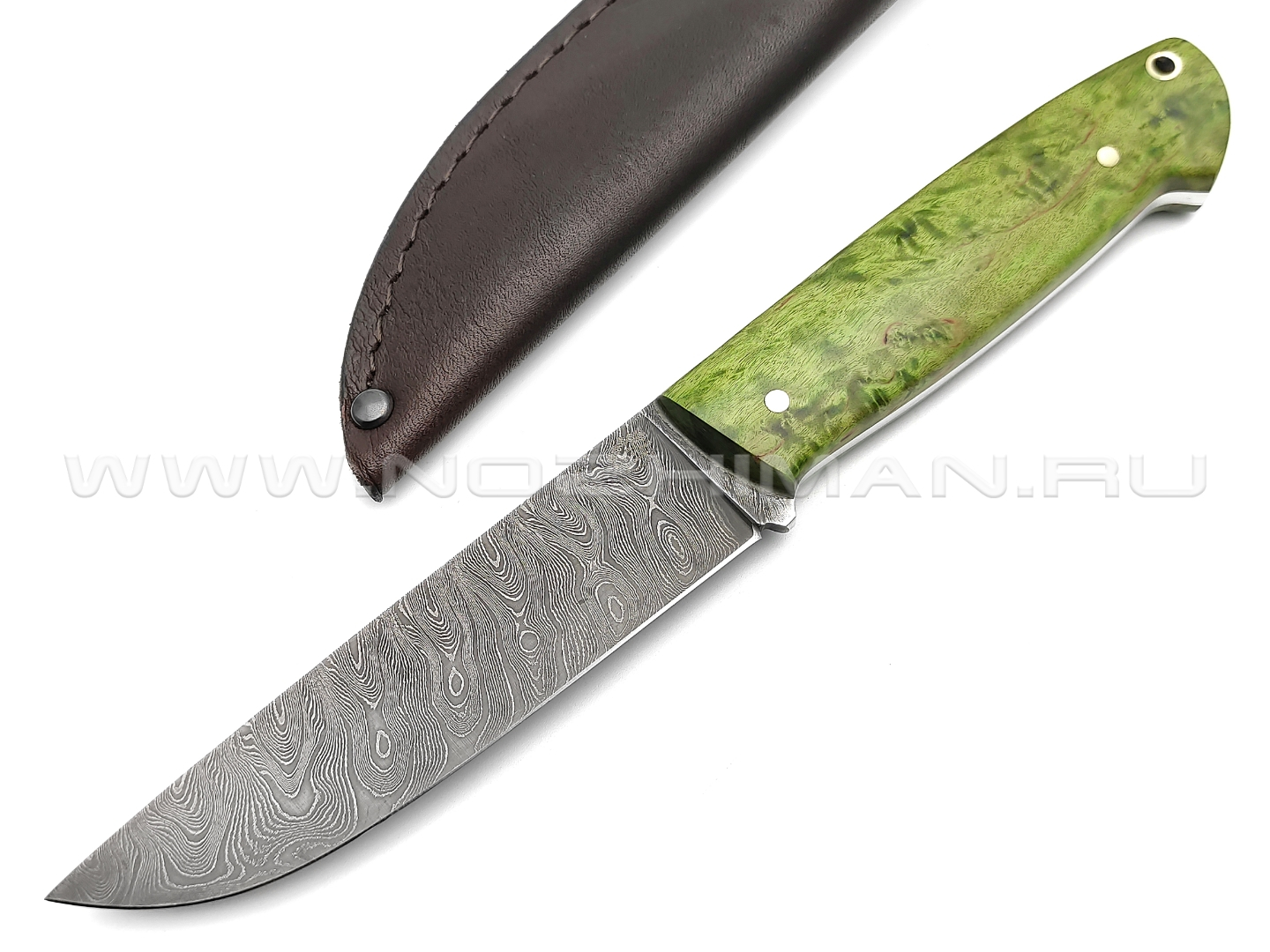 Нож "Цезарь" дамасская сталь, рукоять зелёная карельская берёза (Товарищество Завьялова)