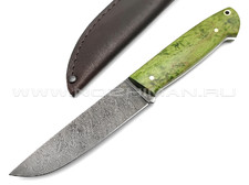 Нож "Цезарь" дамасская сталь, рукоять зелёная карельская берёза (Тов. Завьялова)
