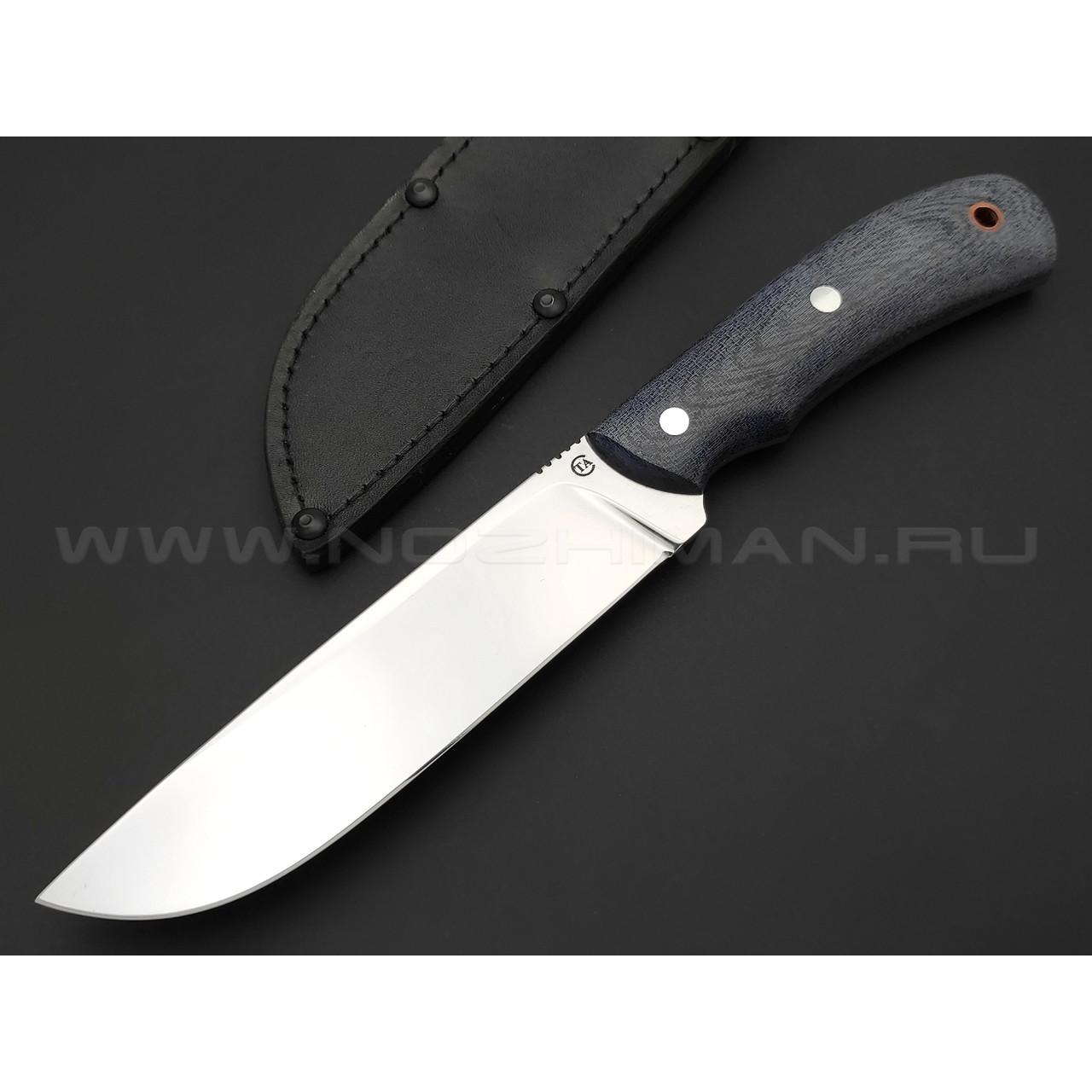 Нож Сибиряк сталь 95Х18, рукоять синяя микарта (Титов и Солдатова)