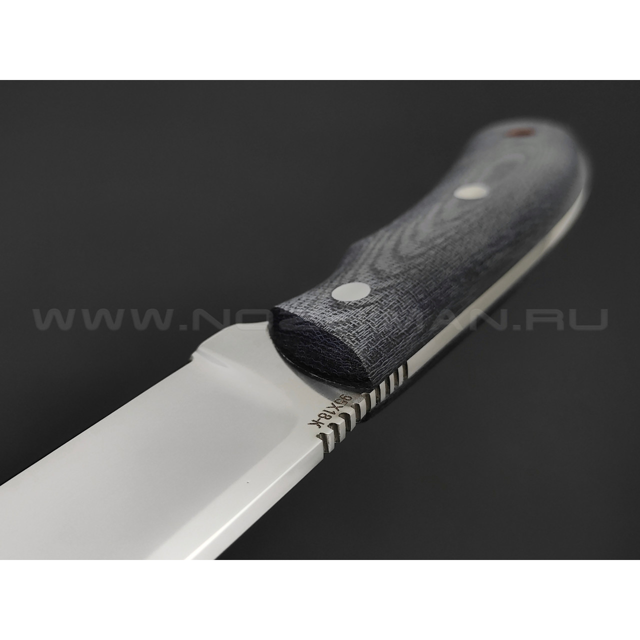 Нож Сибиряк сталь 95Х18, рукоять синяя микарта (Титов и Солдатова)