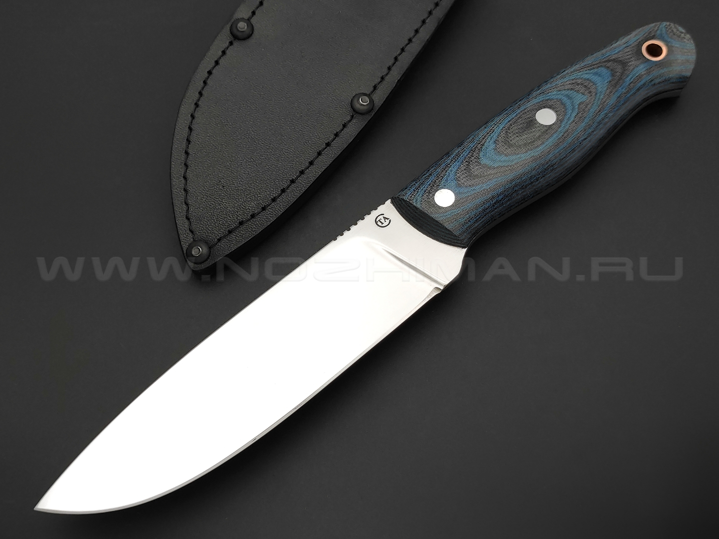 Нож Сибирь-4 удлиненный, сталь 95Х18, рукоять черно-синяя микарта (Титов и Солдатова)