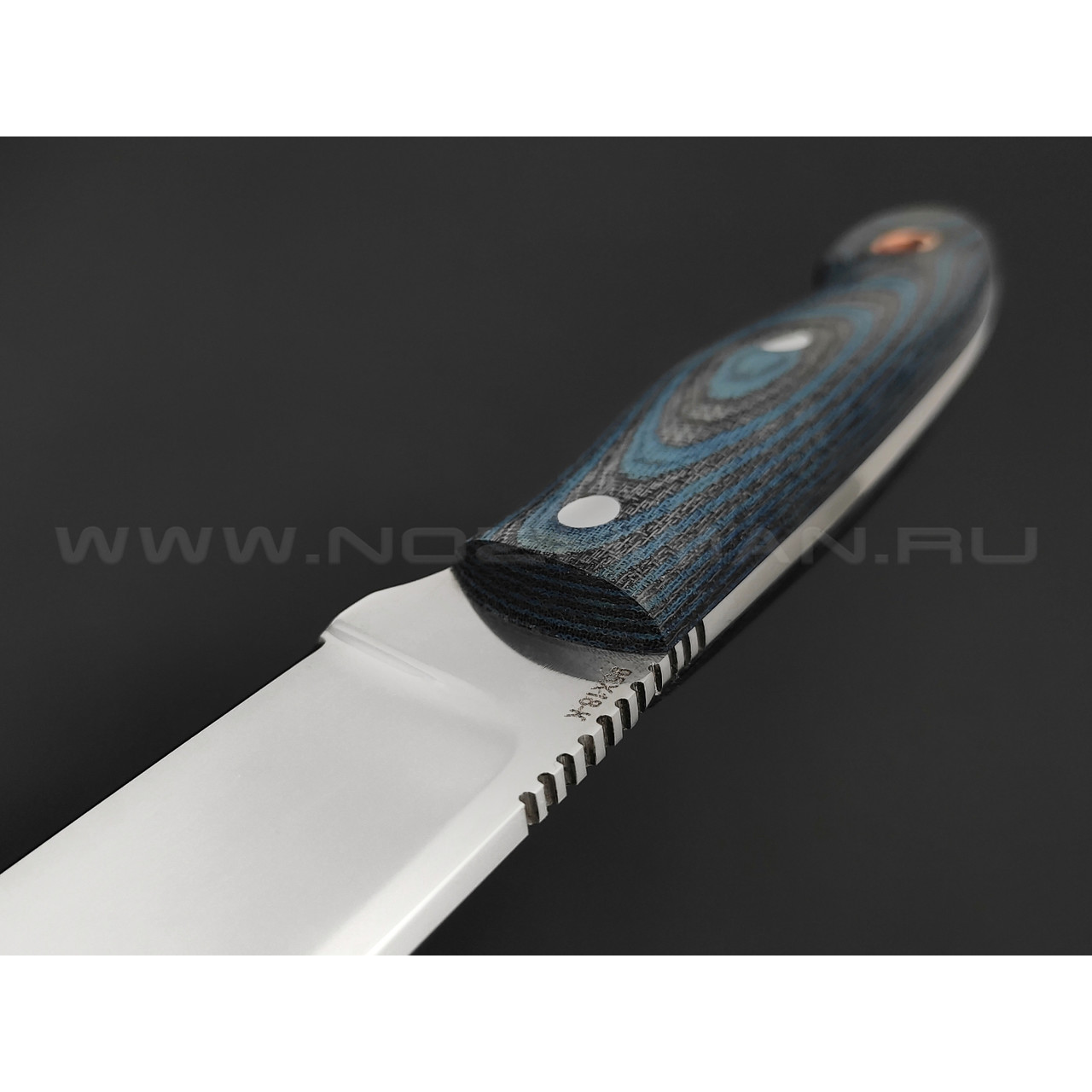 Нож Сибирь-4 удлиненный, сталь 95Х18, рукоять черно-синяя микарта (Титов и Солдатова)