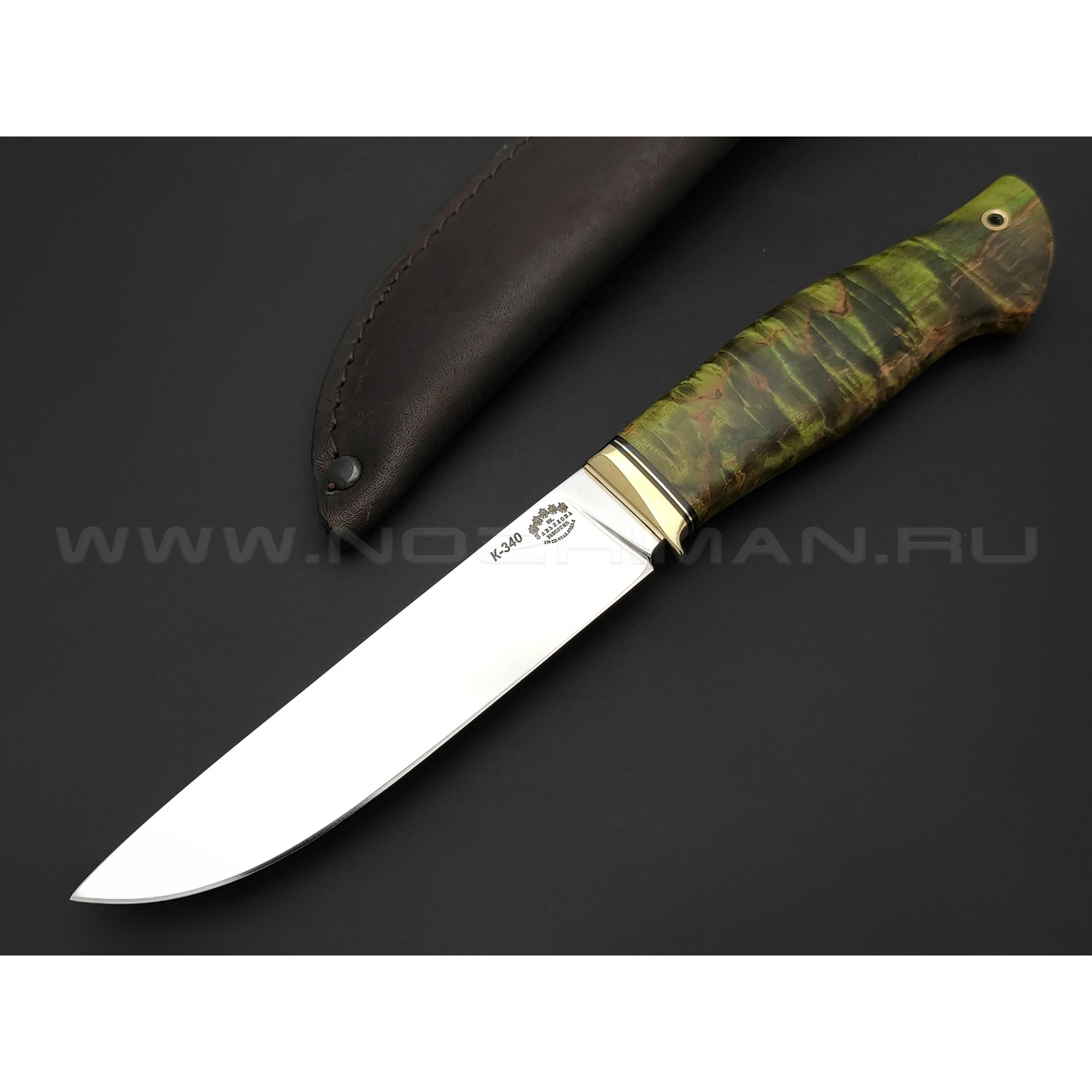 Нож "Ладья" сталь K340, рукоять карельская береза, латунь (Тов. Завьялова)