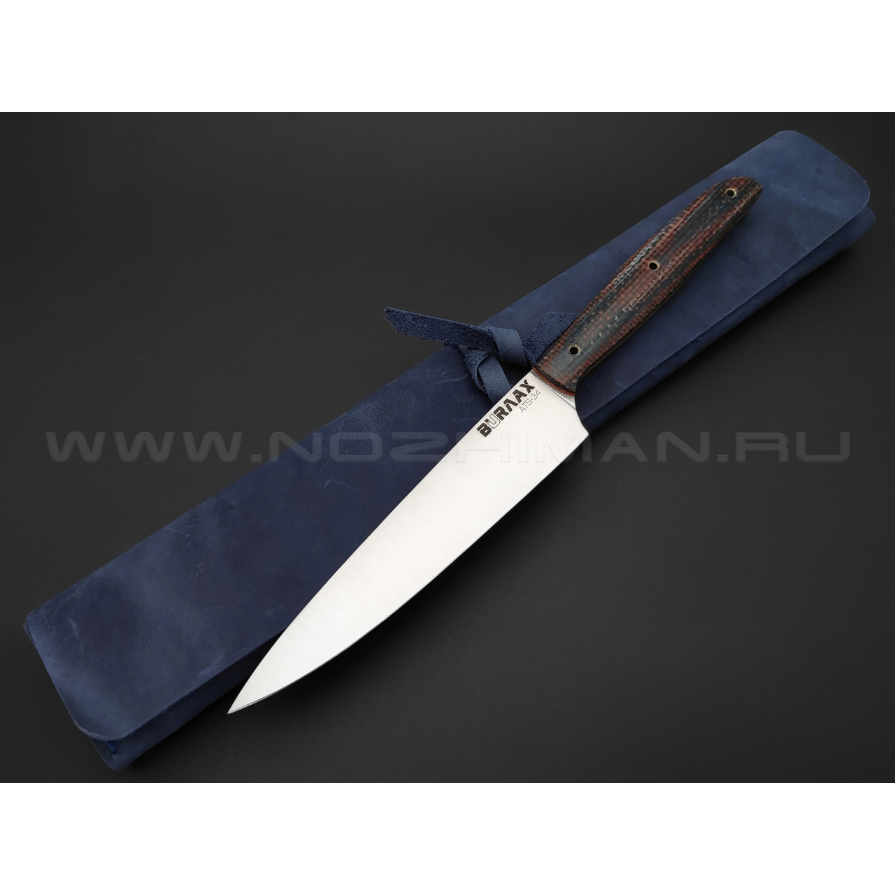 Кухонный нож Burlax сталь ATS-34, рукоять двухцветная джутовая микарта