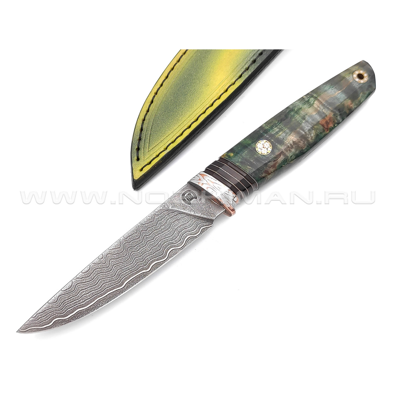 Нож "НЛВ87" ламинат M390, рукоять карельская береза, мокумэ-ганэ (Кузница Васильева)