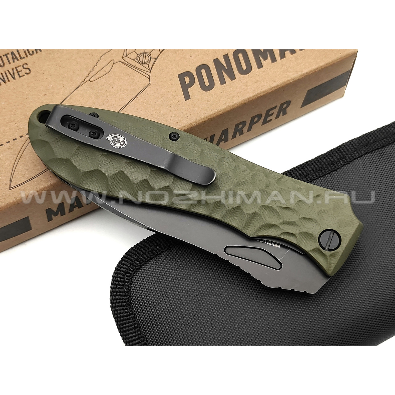 Brutalica нож Ponomar Folder, сталь D2 блэквош, рукоять G10 olive