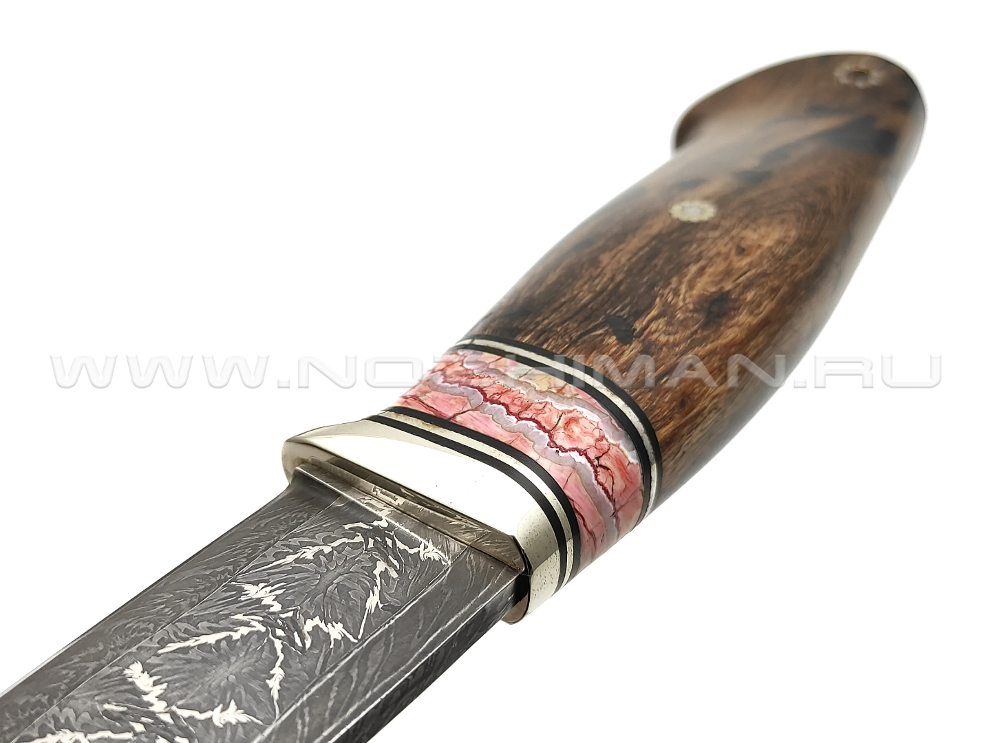 Нож Ладья-2 мозаичный дамаск, рукоять дерево зирикот, зуб мамонта (Товарищество Завьялова)
