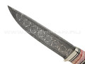 Нож Ладья-2 мозаичный дамаск, рукоять дерево зирикот, зуб мамонта (Товарищество Завьялова)